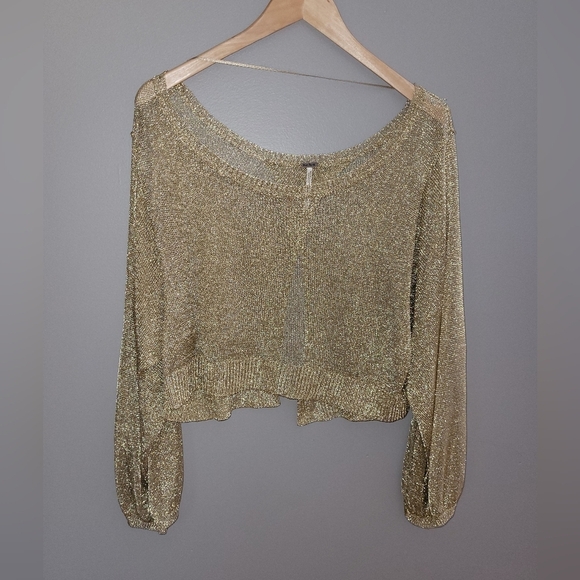 Gold Metallic Mesh Free People top. Women's large - Picture 2 of 4
